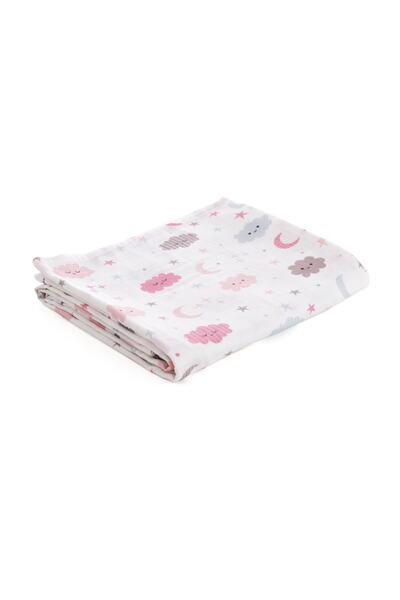 Caline Baby Muslin Cloth Cover Cloud Pattern - Pink [2 Mouth Wipes]
