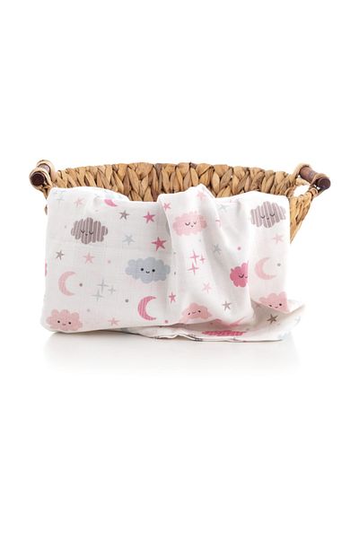 Caline Baby Muslin Cloth Cover Cloud Pattern - Pink [2 Mouth Wipes]