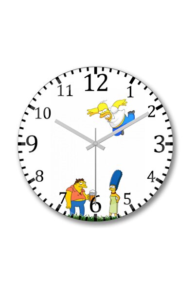 Baskı Dükkanı ساعة حائط سيمبسون من الزجاج الحقيقي المنحني