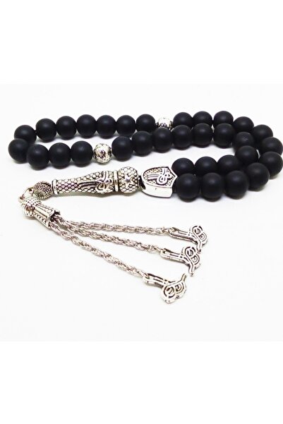 Kusakli Tuğra Μαύρο Ματ Χάντρες Προσευχής με Φούντες - Φυσική Πέτρα