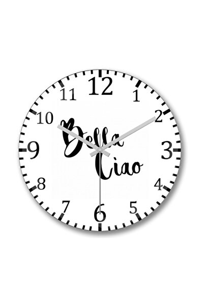 Baskı Dükkanı Bella Ciao La Casa - Papel Wall Clock and Curved Real Glass