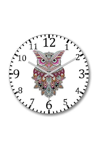 Baskı Dükkanı ساعة حائط بومة من الزجاج الحقيقي المنحني