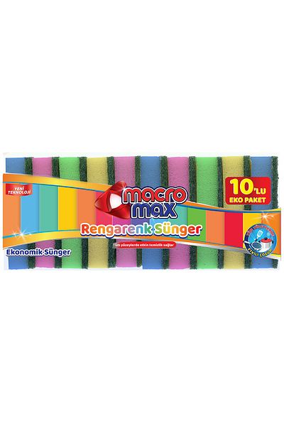 MACROMAX Colorful Dish Sponge Mega Economic Pack of 10, Multi-Purpose Surface Sponge
