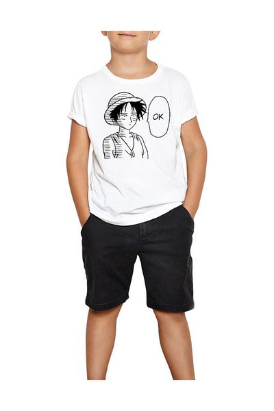 Z zepplin Tricou alb One Piece Luffy Arrow pentru copii