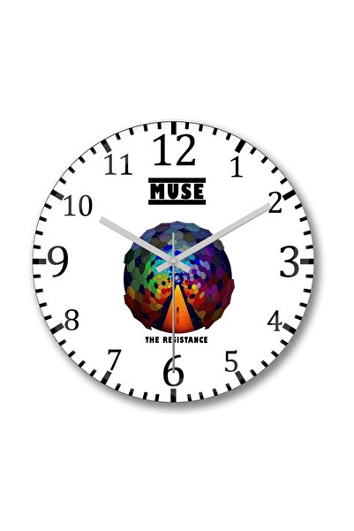 Baskı Dükkanı Muse the Resistance Wall Clock Curved Real Glass