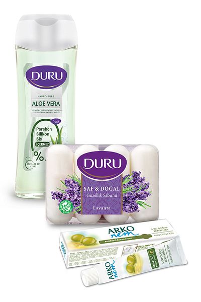 Duru Beauty Soap Lavender 280gr and Shower Gel 450ml Aloevera and Arko Moisture Olive Oil Cream 20cc