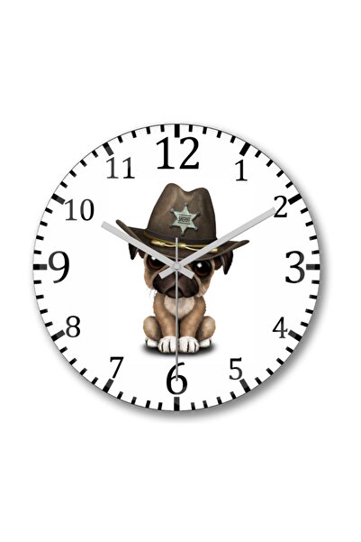 Baskı Dükkanı ساعة حائط Pug Dog 03 من الزجاج الحقيقي المنحني