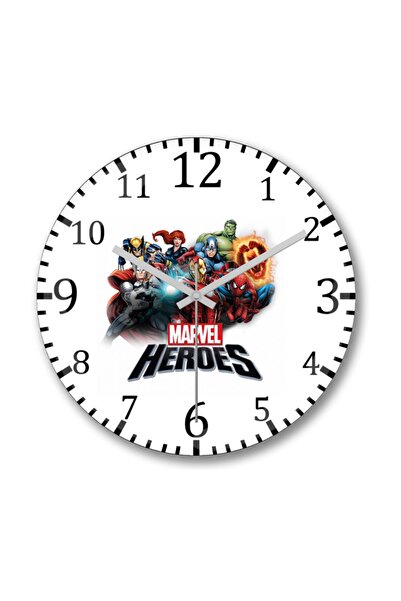 Baskı Dükkanı ساعة حائط Marvel Heroes من الزجاج الحقيقي المنحني