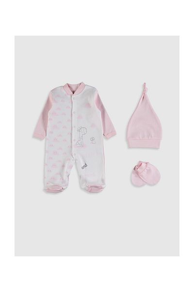 Bebibebek Baby Girl Giraffe 3-Piece Jumpsuit Set with Booties
