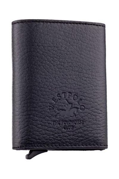 WEST POLO CÜZDAN Black Leather Mechanismed Men's Wallet with Money Compartment Card Holder W22045540