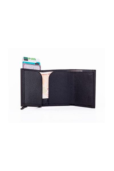 WEST POLO CÜZDAN Black Leather Mechanismed Men's Wallet with Money Compartment Card Holder W22045540