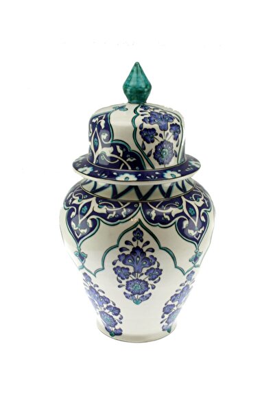 OTANTİK ÇİNİ Rumi Geçmeli Lotus Çiçeği Desenli Dekoratif Şah Vazo 30x20cm