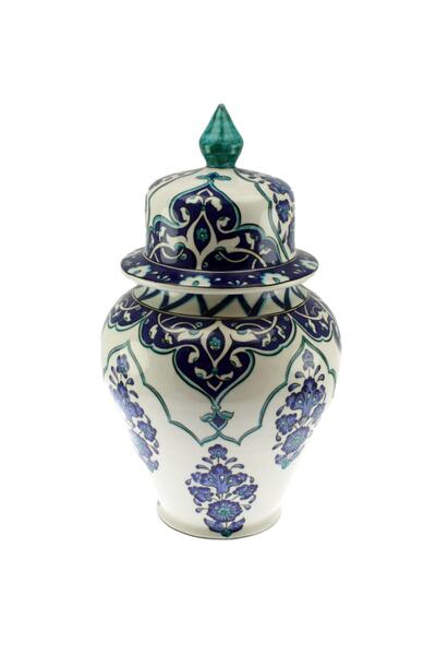 OTANTİK ÇİNİ Şems Dekor Lotus Çiçeği Desen Dekoratif Şah Vazo 25x40cm