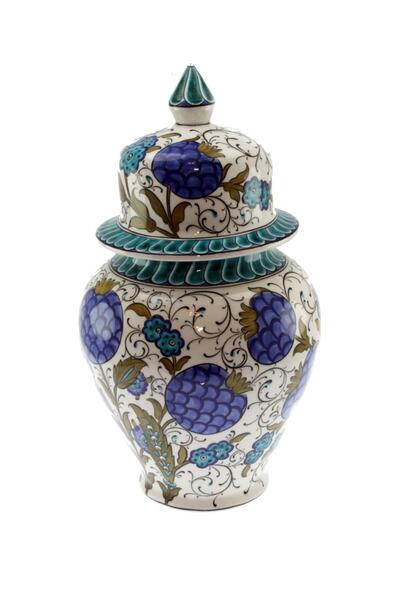 OTANTİK ÇİNİ Nar Çiçeği Desen Turkuaz Renk Dekoratif şah Vazo 25x40cm