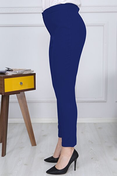 Gül Moda Lacivert Kemerli Dar Paça Kumaş Pantolon Likralı Cepsiz G011