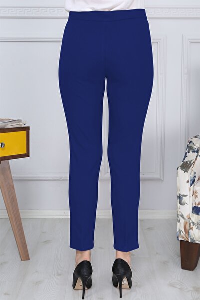 Gül Moda Lacivert Kemerli Dar Paça Kumaş Pantolon Likralı Cepsiz G011