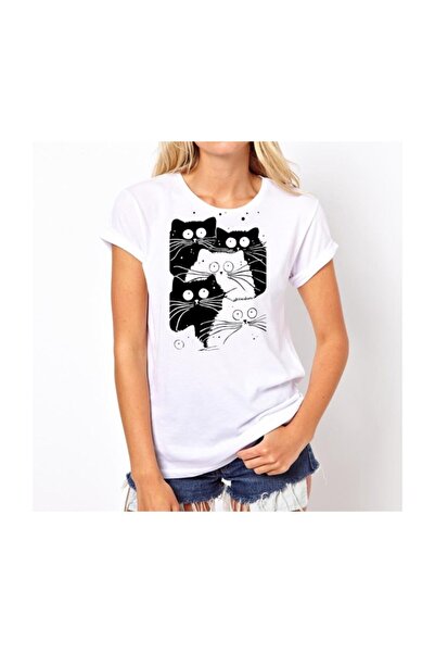 SCUBAPROMO Γυναικείο T-Shirt Σαστισμένες Γάτες Λευκό