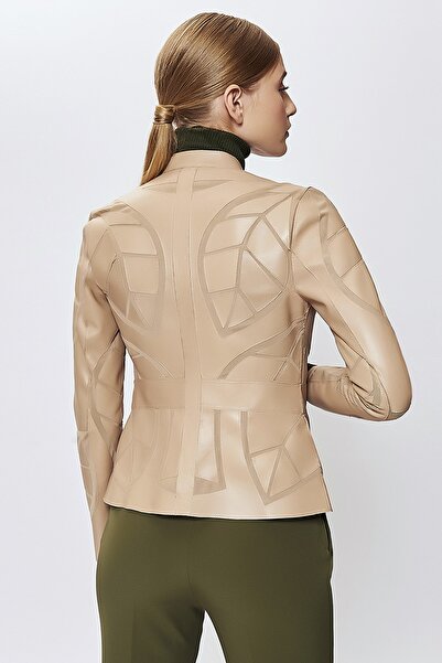 Desa Origa Women's Leaf Panel Leather Jacket