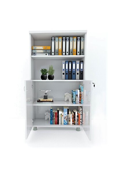 ELİZZA Modüler Dünyası Yarım Kapaklı Kitaplık Dosya Dolabı Beyaz - 80x38x153