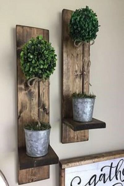 Shark Masif Ağaç Eskitme Duvar Çiçeklik Raf Çiçeklik Raf