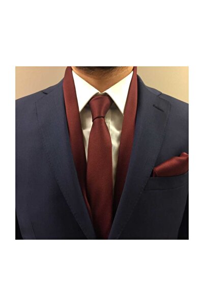 Kravatistan Burgundy Plain Tie Handkerchief Shawl Set