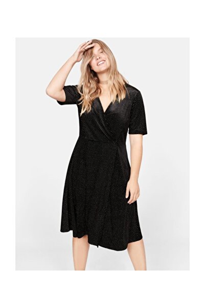 Violeta by MANGO Dámské černé puntíkované zavinovací šaty57029026