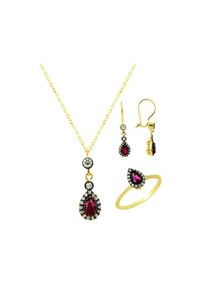 BİLEZİKHANE Üçlü Set Pembe Damla 5,86 Gram 14 Ayar Altın