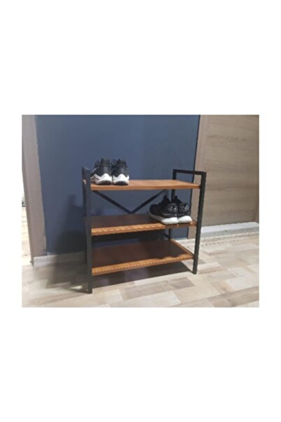 Cosargroup Banio Metal 3 Katlı Ayakkabılık Ahşap Metal Raf