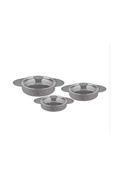 OMS PASLANMAZ 6 Piece Gray Handled Granite Pan Set