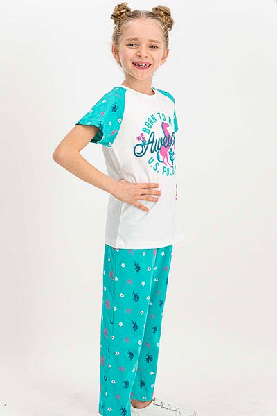 U.S. Polo Assn. Set pijama fetiță cu mânecă scurtă crem - Hbv00000rdnvg