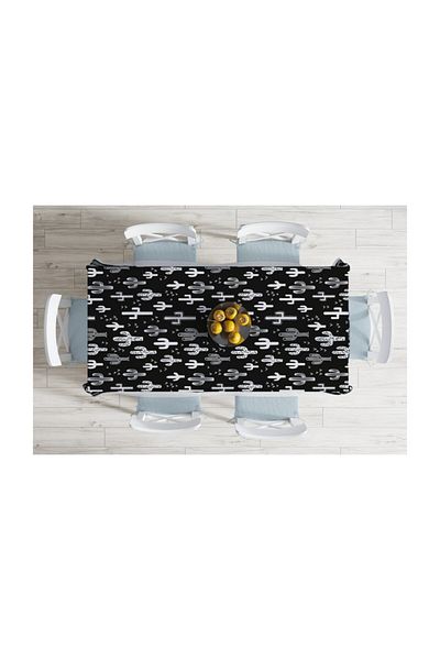 Realhomes Fata de Masa Decorativa Imprimata Cactus Alb-Negru-120x140 Cm