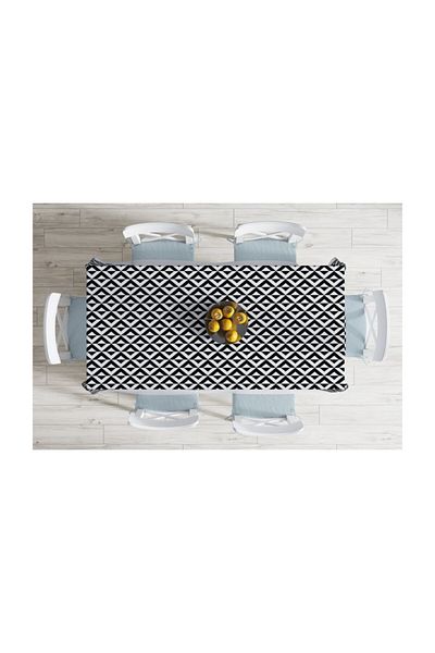 Realhomes Față de masă alb-negru cu model geometric triunghi imprimat digital rezistent la pete - 140 X 180 cm