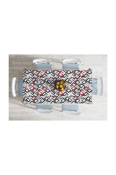 Realhomes Față de masă rezistentă la pete, imprimată digitală modernă cu desen labirint-140x220 cm