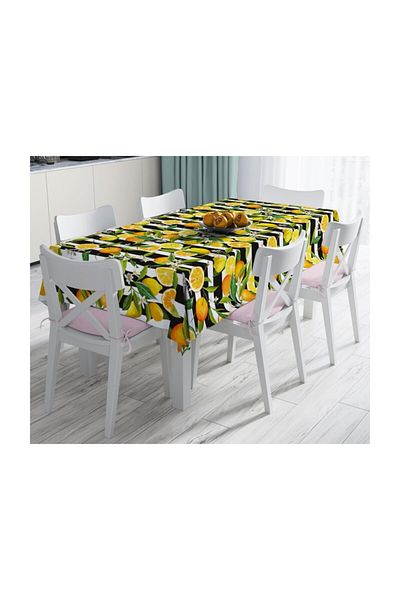 Realhomes Față de masă decorativă rezistentă la pete cu fundal negru cu dungi-140x220 cm