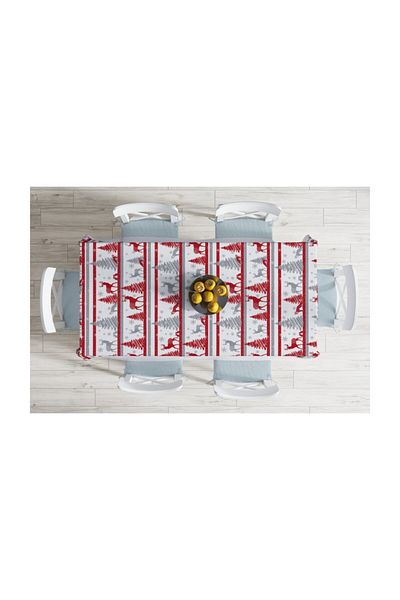 Realhomes Față de masă decorativă, rezistentă la pete, imprimată cu cerb și pin-120x140 cm