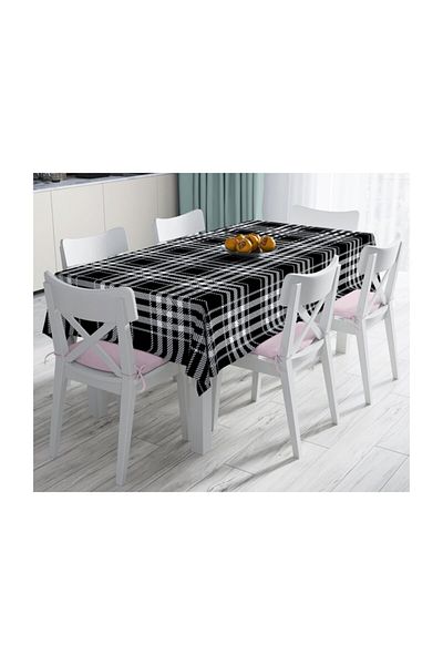 Realhomes Fata de masa decorativa rezistenta la pete cu model in carouri alb-negru-140x260 cm