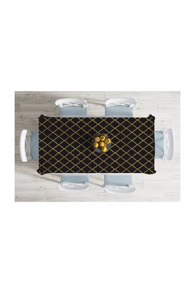 Realhomes Față de masă decorativă modernă rezistentă la pete cu model Ogea cu detalii aurii-140x260 cm