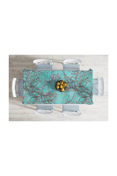 Realhomes Față de masă cu vopsea în ulei cu motive pentru arbore verde, imprimată digitală, rezistentă la pete-140x260 cm