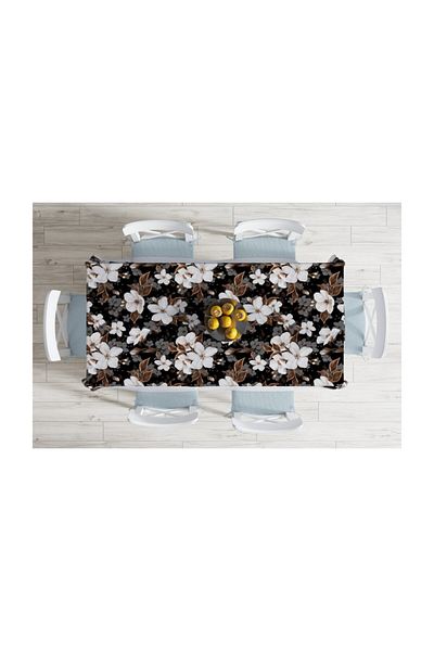 Realhomes Față de masă modernă rezistentă la pete cu tematică flori 3D pe podea neagră-140x260 cm
