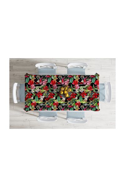 Realhomes Papagali tropicali 3d pe podea neagra fata de masa moderna rezistenta la pete-140x220 cm