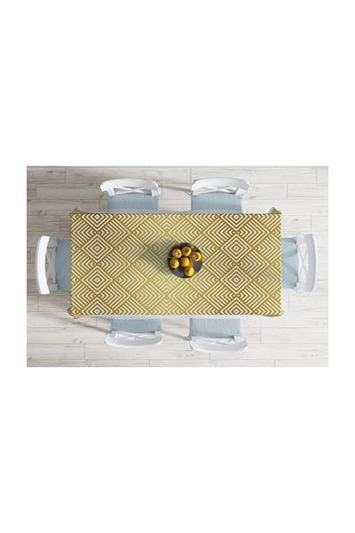 Realhomes Față de masă rezistentă la pete cu design special cu model geometric în relief auriu-140x220 cm