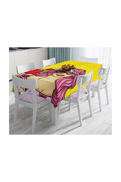 Realhomes Fata de masa decorativa rezistenta la pete Popart Girl cu fundal galben-140x260 cm