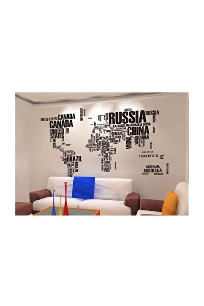 Sticker Sepetim Dünya Haritası Atlas Ülke İsimlerinden Oluşan Pvc Duvar Stick...