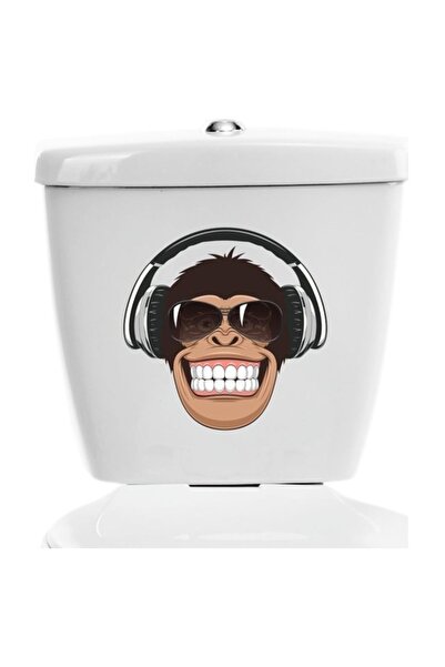 Sticker Sepetim Kulaklıklı Maymun Dekoratif Çok Amaçlı Banyo Klozet Sticker