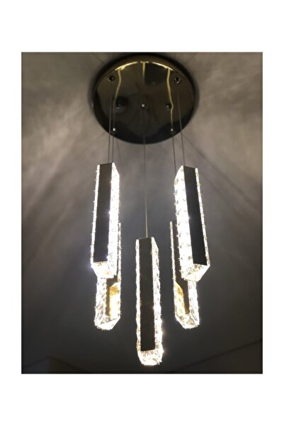 Avize Ala Aydınlatma Plaket Kristal Taş Işlemeli 304 Sarı Paslanmaz Kumandalı Ledli