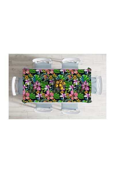 Realhomes Față de masă rezistentă la pete cu imprimare digitală cu model tropical de podea albastru închis - 140 X 180 cm