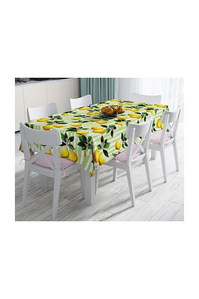 Realhomes Față de masă rezistentă la pete cu model de lămâie 3D cu fundal verde - 140 X 180 cm