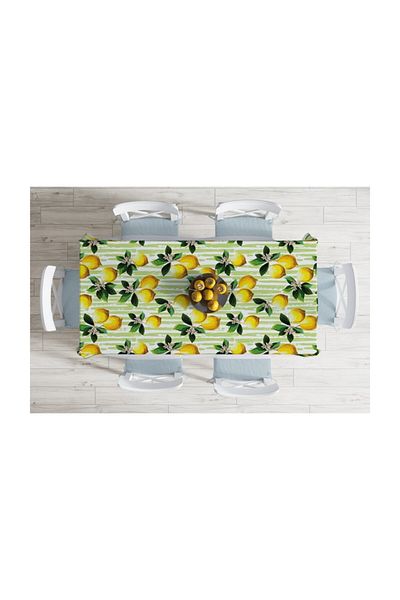 Realhomes Față de masă rezistentă la pete cu model de lămâie 3D cu fundal verde - 140 X 180 cm
