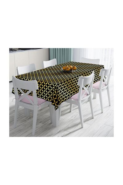 Realhomes Față de masă decorativă anti-pete cu model geometric auriu pe podea neagră - 140x180 cm