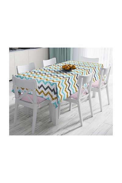 Realhomes Față de masă albastru gri auriu cu model în zig-zag cu design special rezistent la pete-120x140 cm